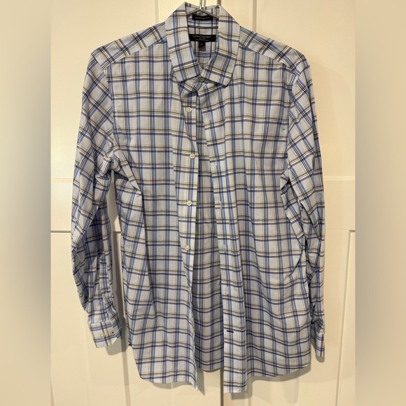 Banana Republic Men's Non-Iron Blue Plaid Shirt - Picture 1 of 4